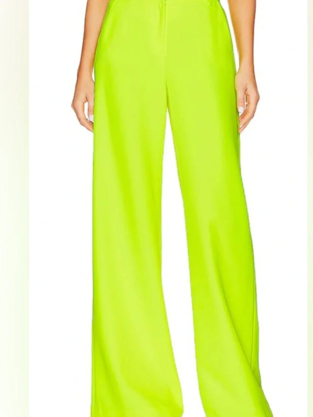 L’AGENCE Pilar High Rise Wide Leg Trousers Neon Yellow Lime - Size 10